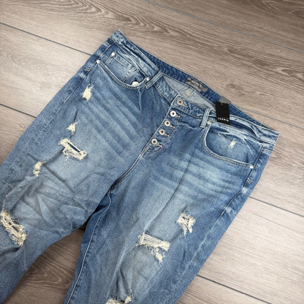 Torrid Womens Jeans Distressed Button Fly Raw Hem Blue Denim 20R